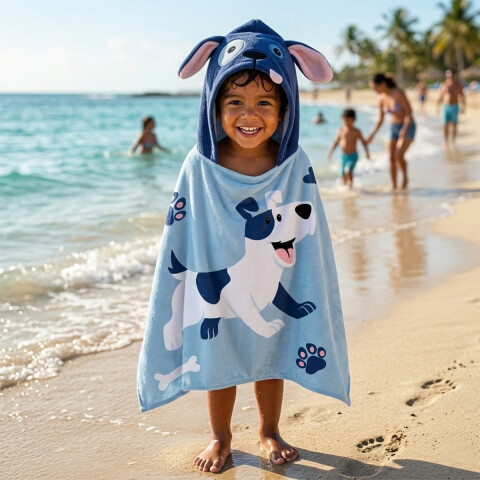 Bata Poncho con Forma Infantil Varios Diseños 100% Algodón 60 x 60 cm PERRO