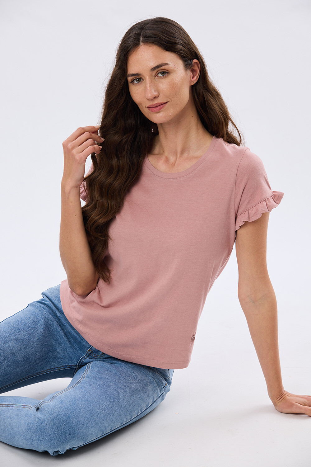 REMERA DE ALGODÓN CON VOLADO Rosado