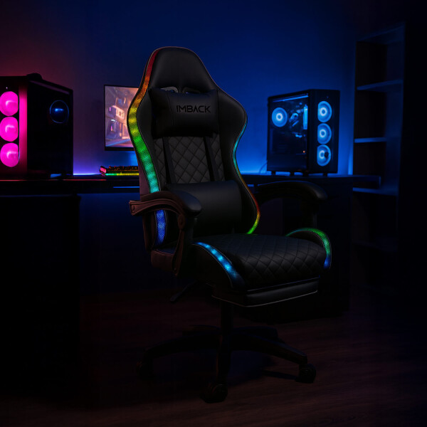 Silla Gamer IMBACK IBK-GAM004 | LED RGB, Reclinable, Ergonómica y con Apoyapies Negro Silla Gamer IMBACK IBK-GAM004 | LED RGB, Reclinable, Ergonómica y con Apoyapies Negro