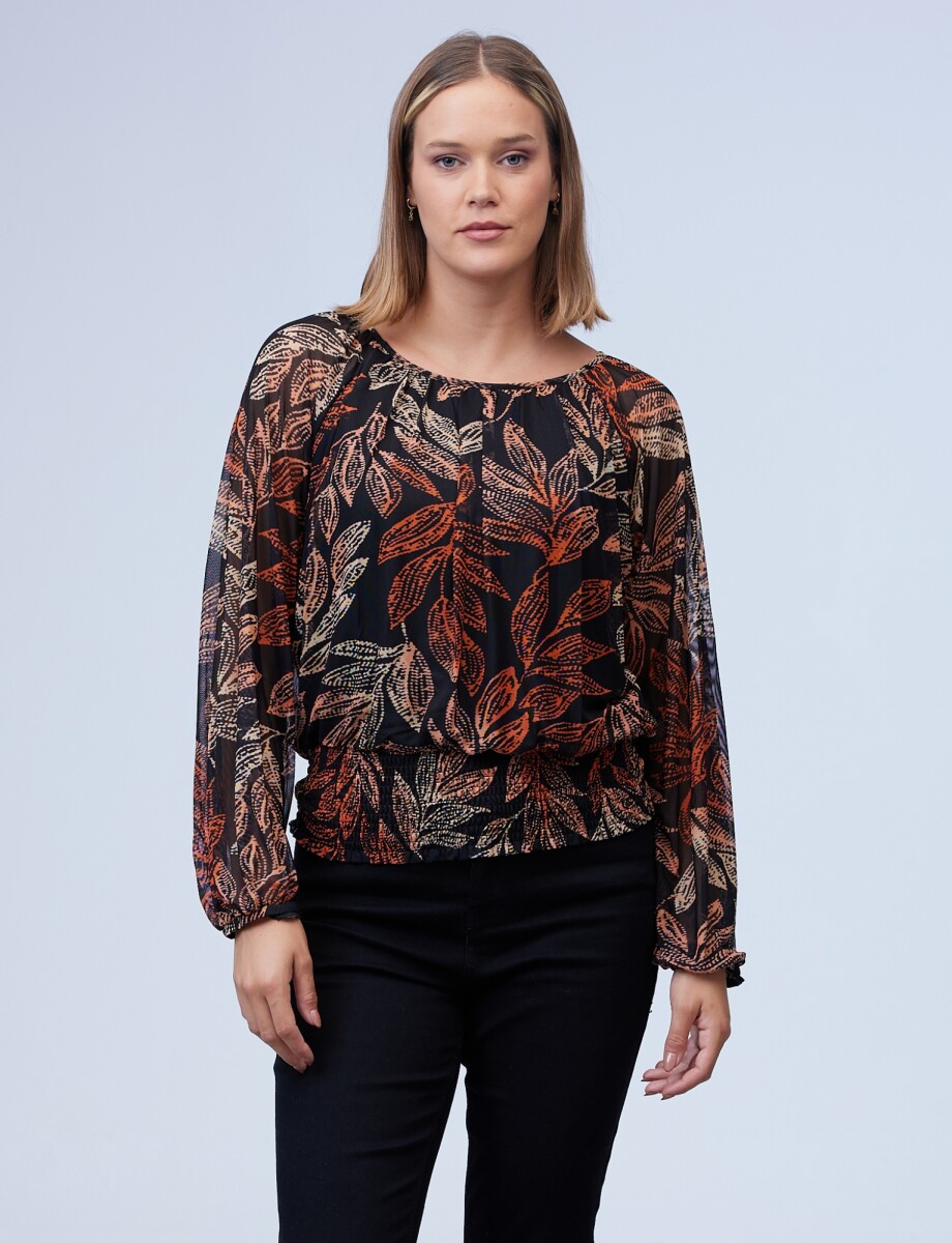 Blusa Micro Tul Print - Negro/multi 