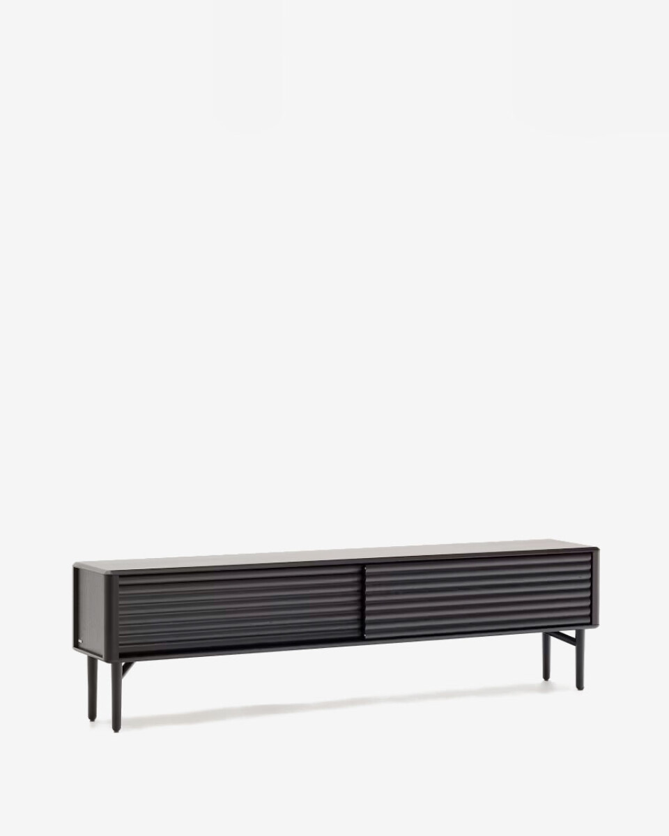 Mueble TV Lenon 200 x 57 cm de madera maciza y - chapa de roble negro 