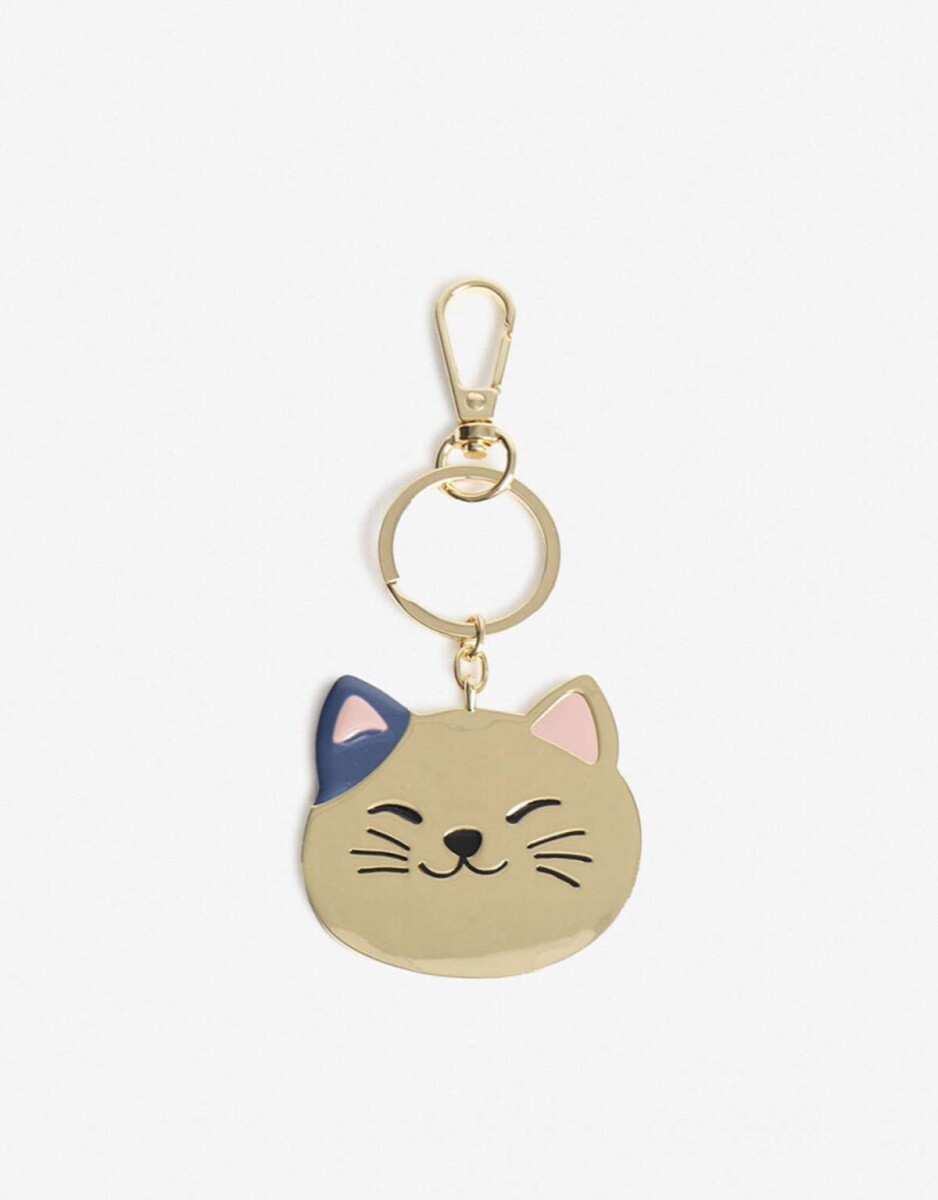 Llavero Y Charm Cara De Gatito - Dorado 