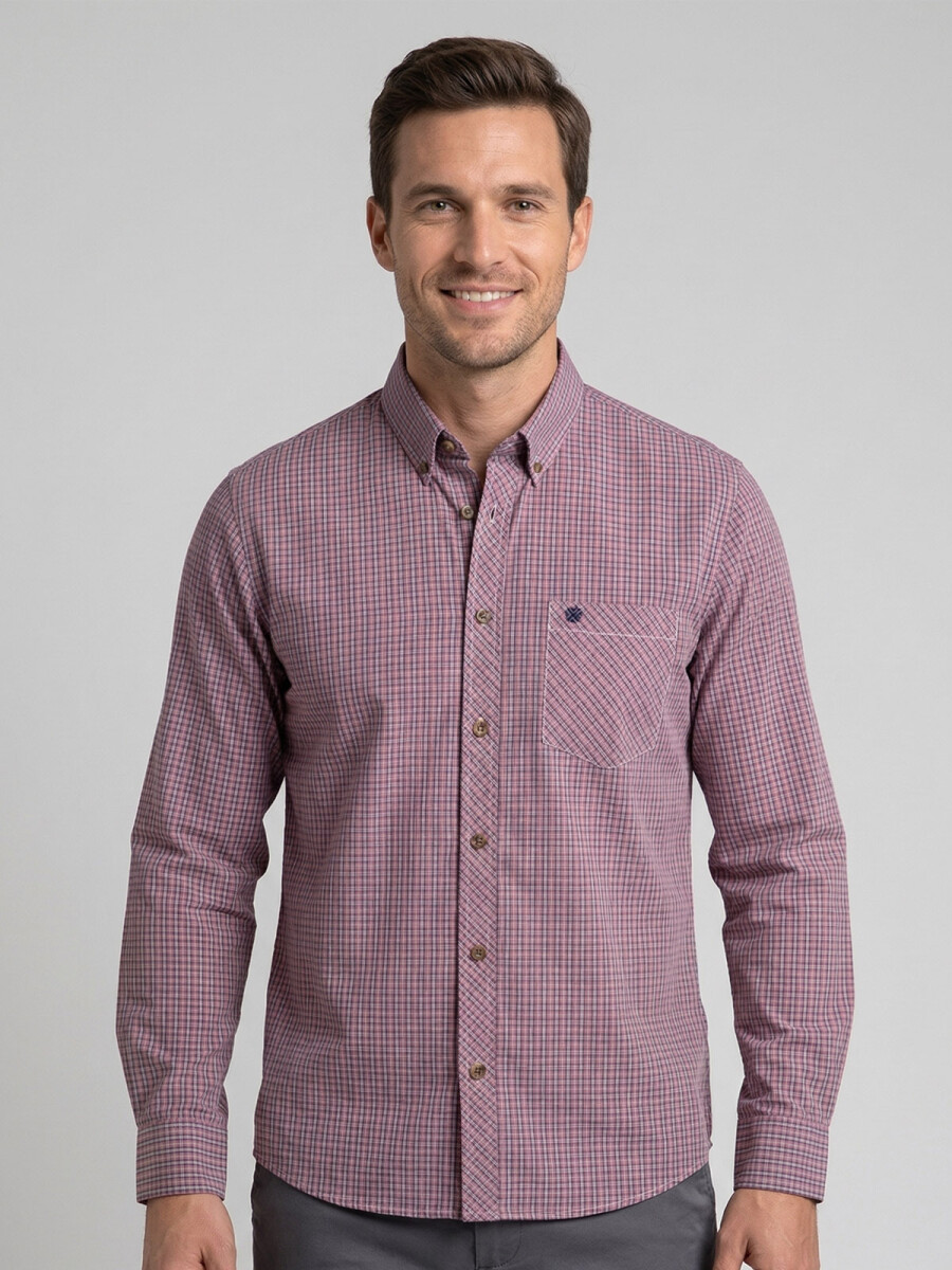 CAMISA MANGA LARGA ESCOCESA BORDÓ 