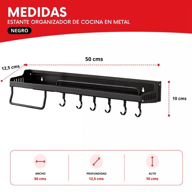 Estante organizador de cocina en metal NEGRO