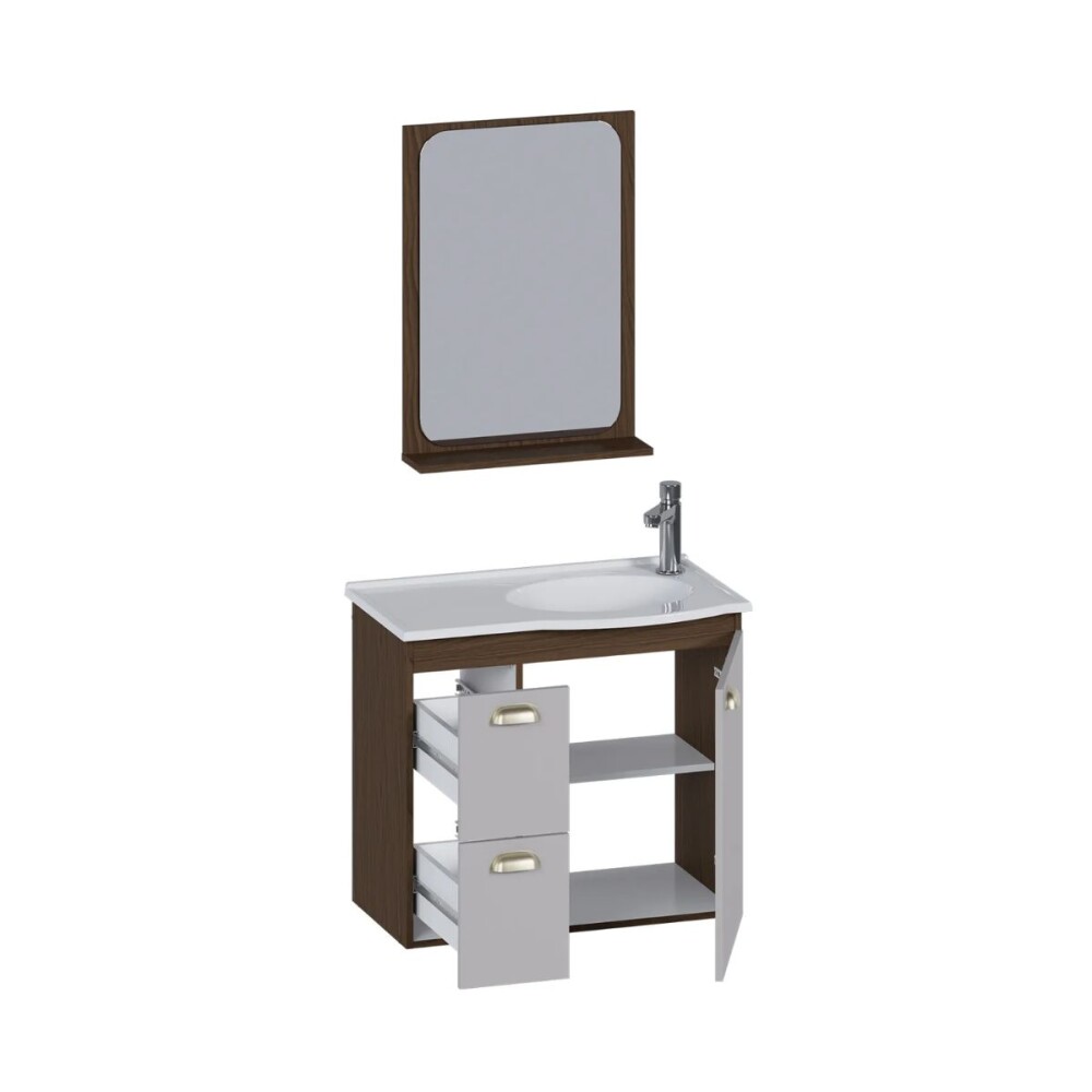 Mueble de baño suspendido Jataí Nogal/Nude 60cm con espejo 40 cm Nogal Mueble De Baño Suspendido Jataí Nogal/nude 60cm Con Espejo 40 Cm Nogal