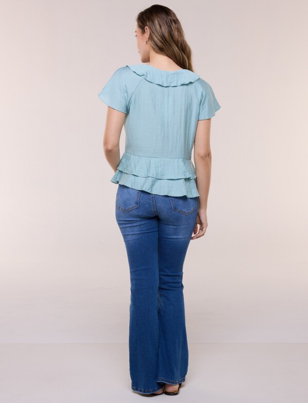 Blusa Satén Péplum VERDE AGUA