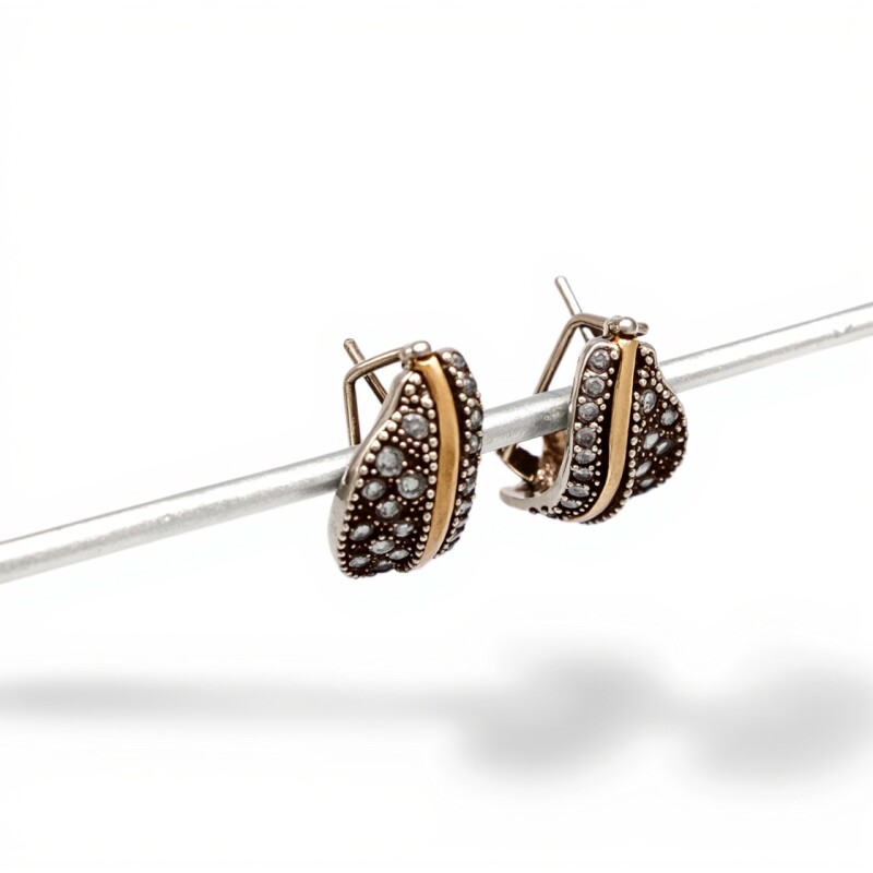 Caravanas Vintage Zirconia-Plata y oro-Zirconia blanca-CA5110 conpiedra
