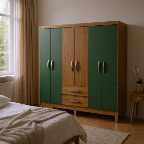 ROPERO 6 PUERTAS 2 CAJONES GUARDARROPA ARMARIO CLÓSET PLACARD MADERA VERDE