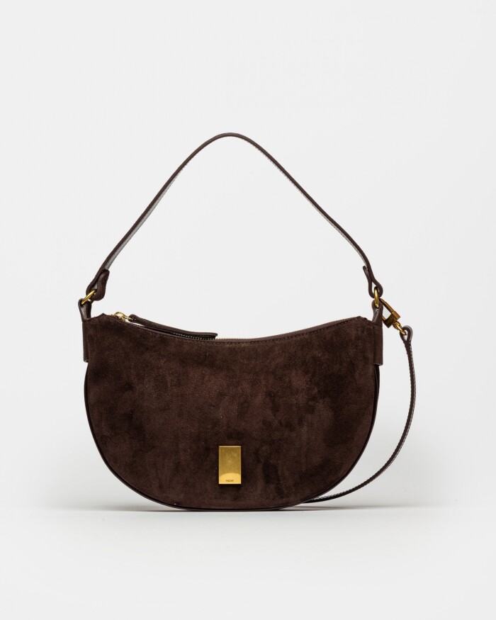 Cartera al Hombro Lua En Cuero Gamuza Marron