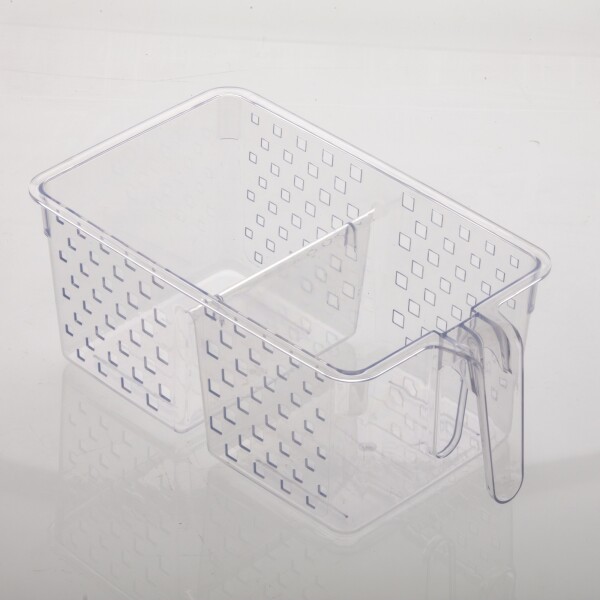 CESTO ORGANIZADOR CRISTAL CON ASA Y DIVISION 34X19X14 CM. TRANSPARENTE