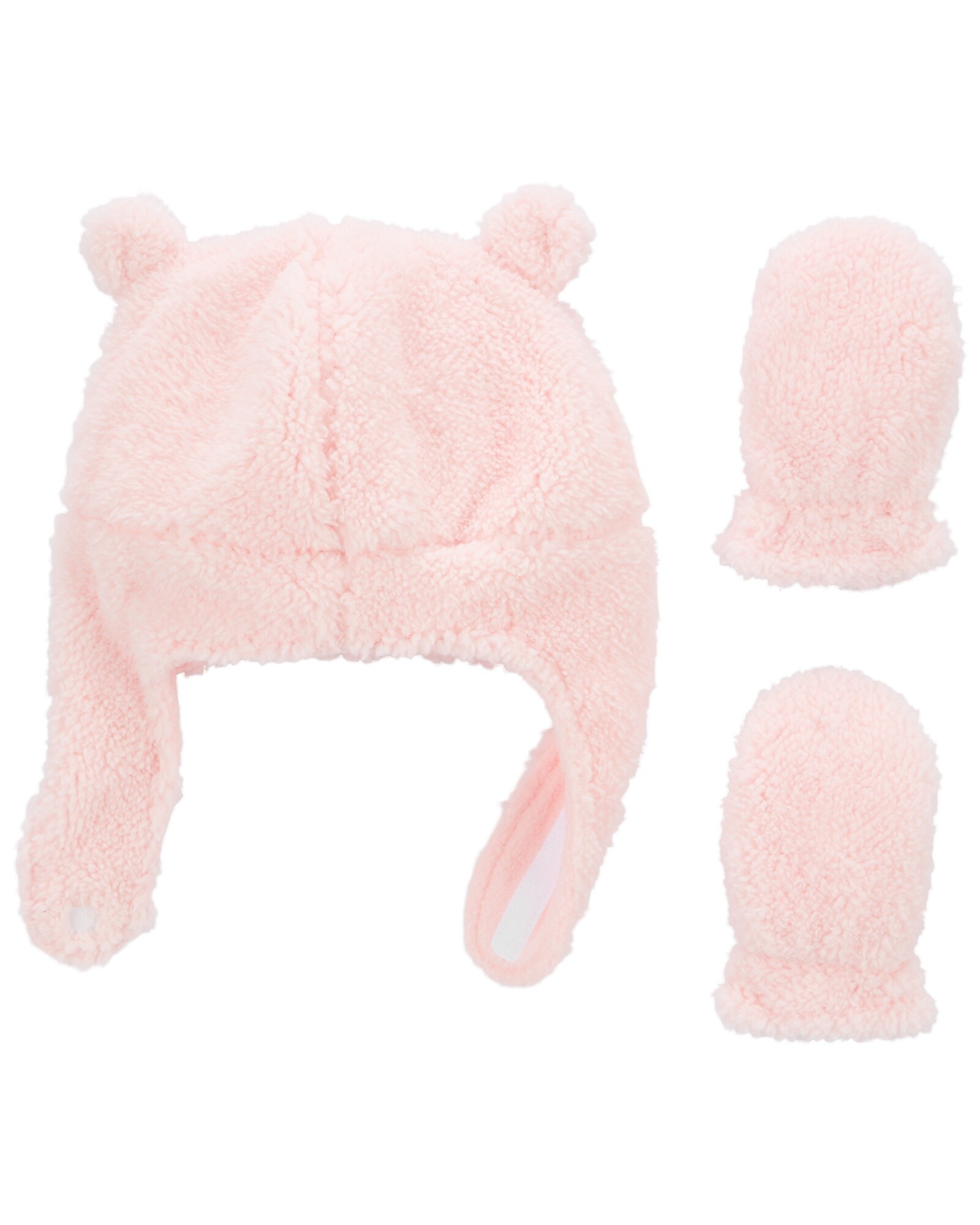 Gorro con orejas y mitones de sherpa Sin color
