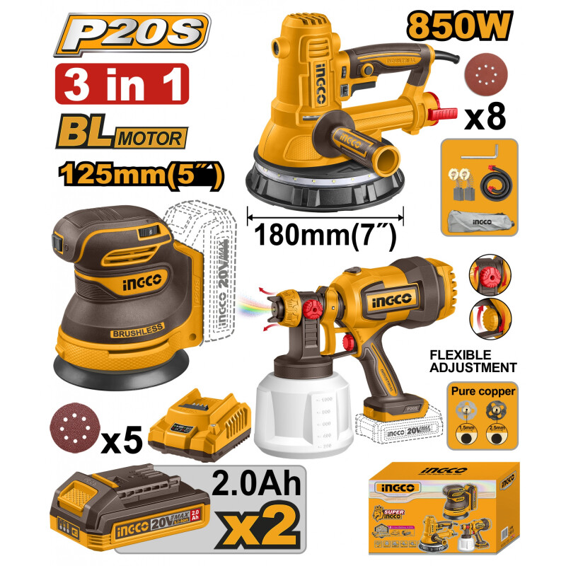 KIT A BATERIA P20S 20V LIJADORA DE YESO 850W 180MM 7´´ + LIJADORA ROTO ORBITAL 1 KIT A BATERIA P20S 20V LIJADORA DE YESO 850W 180MM 7´´ + LIJADORA ROTO ORBITAL 1