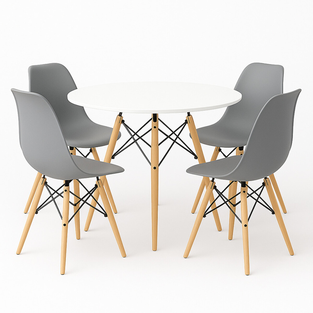 Juego de comedor Con Mesa Circular de 80cm + 4 Sillas Eames - Gris/Blanco 