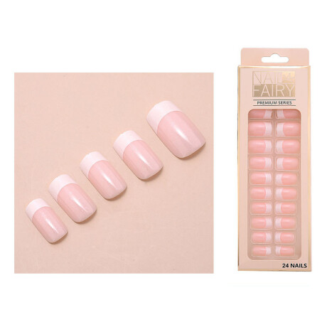 Set De Uñas Postizas Regina Punta Cuadrada Francesa Rosa