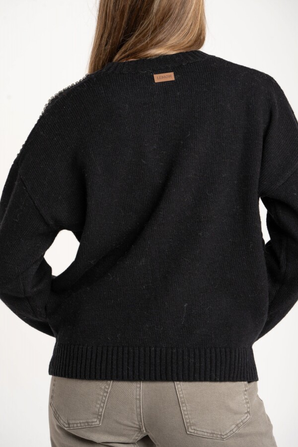 Sweater Lana Apliques Negro