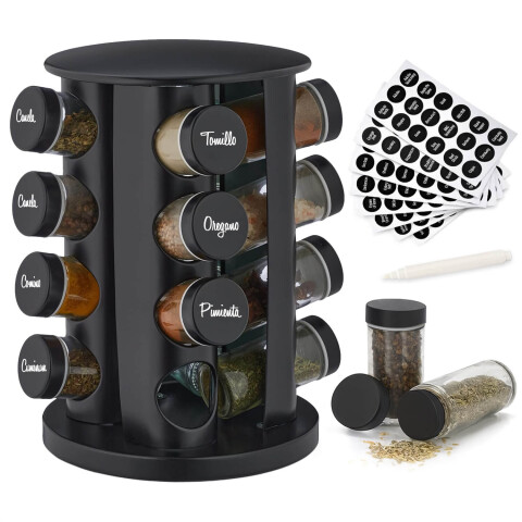 Especiero Giratorio 16 Frascos Vidrio Para Condimentos Cocina Acero Inoxidable Imback Negro Especiero Giratorio 16 Frascos Vidrio Para Condimentos Cocina Acero Inoxidable Imback Negro