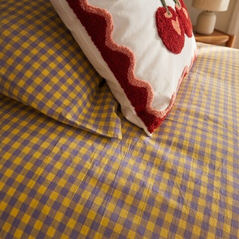 Funda nórdica de acolchado + 2 fundas de almohada de algodón Vichy Amarillo 2 plazas