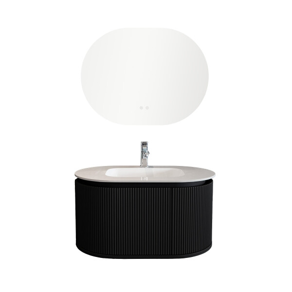 MUEBLE DE BAÑO PVC NEGRO CON ESPEJO LUZ LED MODELO LT6002-80 / MUEBLE + ESPEJO LED - 80 cm Mueble De Baño Pvc Negro Con Espejo Luz Led Modelo Lt6002-80 / Mueble + Espejo Led - 80 Cm
