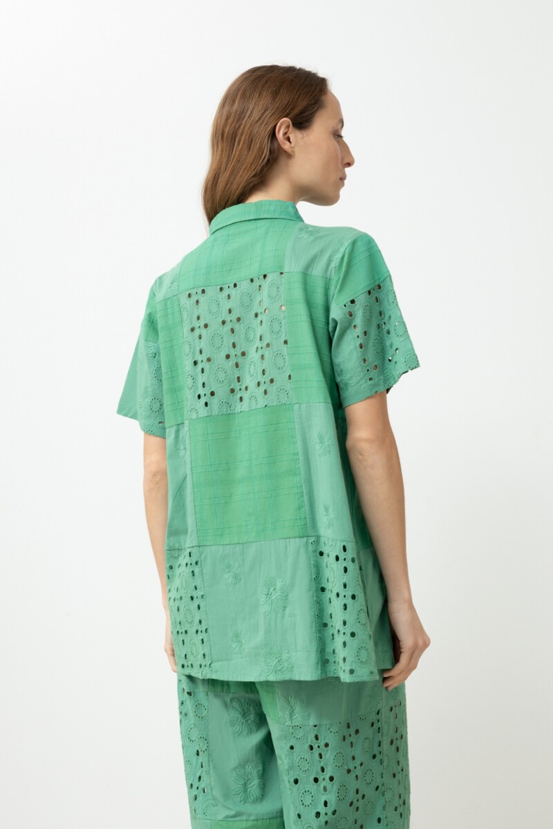 Camisa patchwork de broderie verde