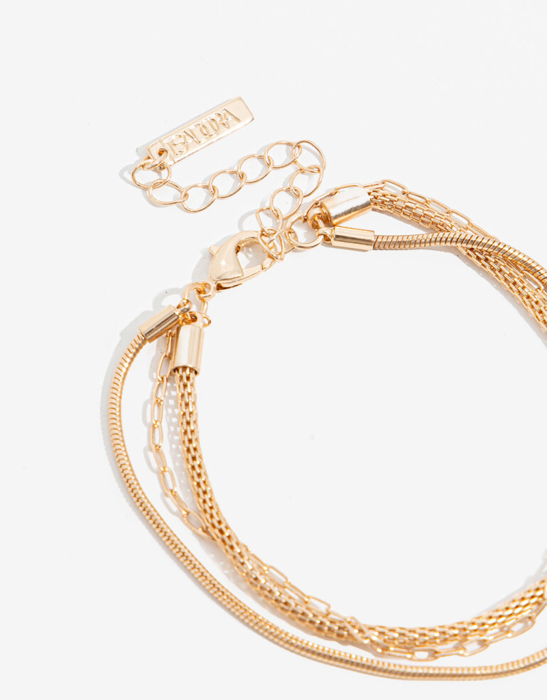 Pulseras Flexibles Sets Metal Pulsera Triple Cadena - Dorado