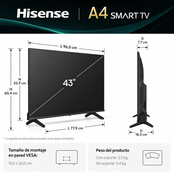 Smart Tv 43" Hisense Fhd 43a4q TV 43 HISENSE FHD 43A4Q