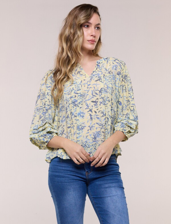 Blusa Holgada Con Alforzas MULTI/AMARILLO