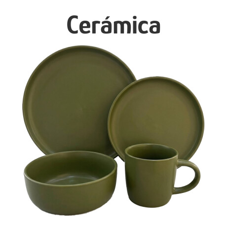 Juego Vajilla 16 Piezas Ala Recta Cerámica Moderna Elegante Verde