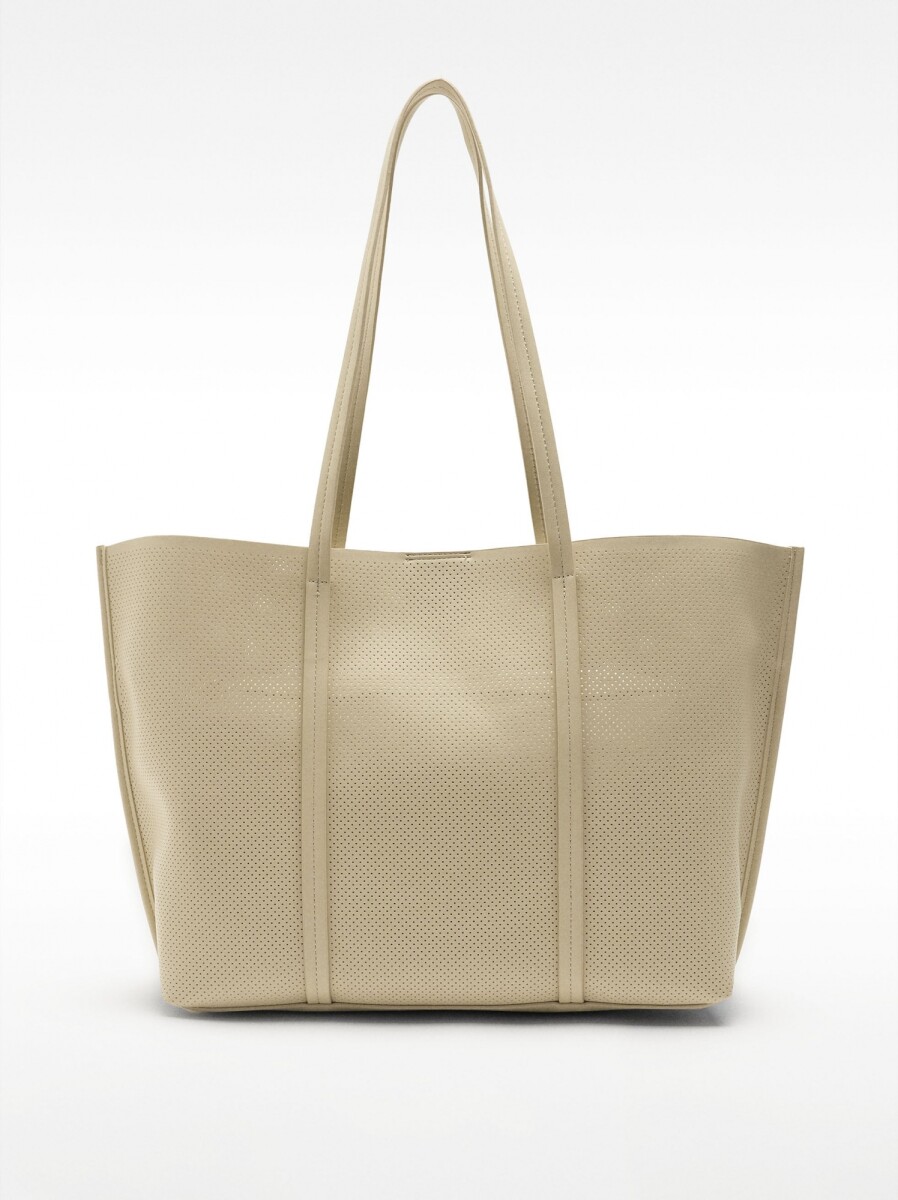 Bolso Shopper Perforado Con Bolso Extraíble - crudo 
