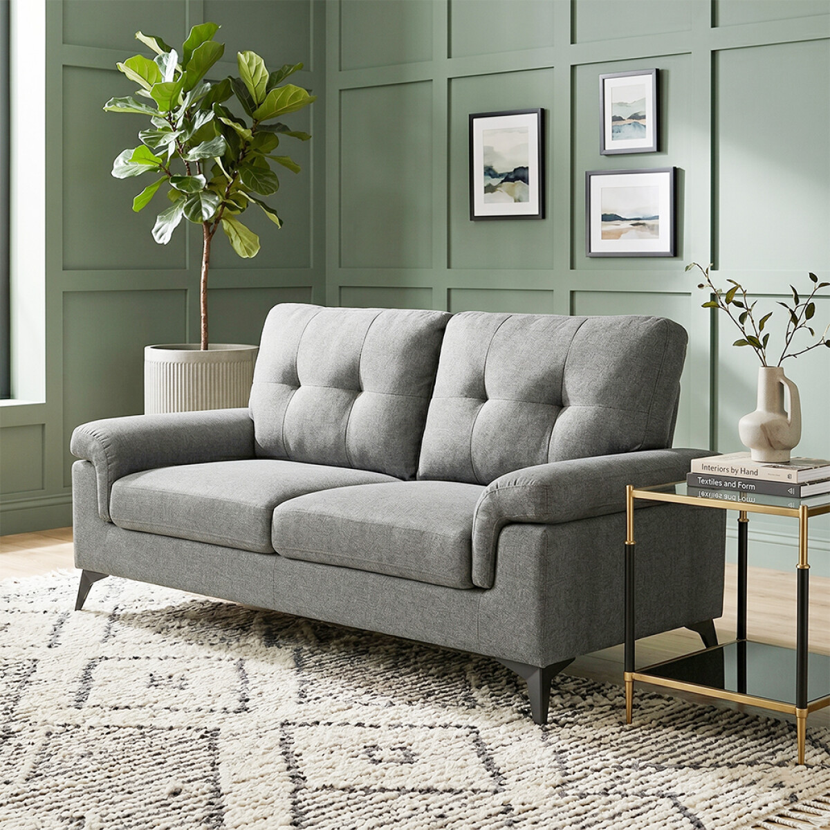 Sillón 2 Cuerpos Tela y Madera Natural Living - Lamona - Gris Oscuro 