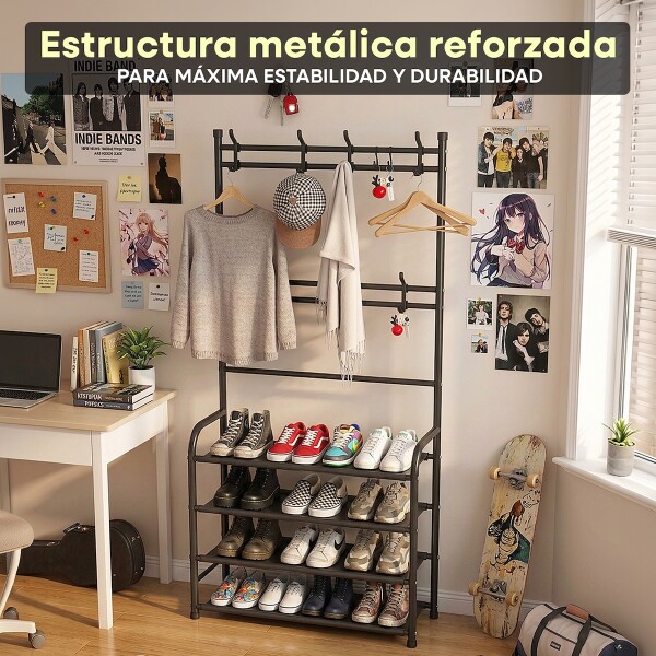 Perchero Ropa Rack Multifuncional Zapatero Organizador Percha Estantes Imback Color Negro Perchero Ropa Rack Multifuncional Zapatero Organizador Percha Estantes Imback Color Negro