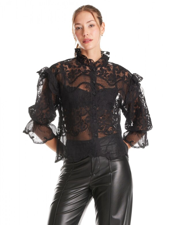 Blusa Tul Bordado NEGRO