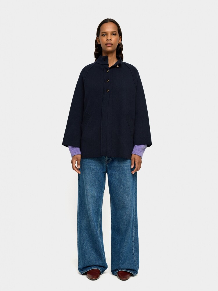 Poncho De Punto Con Cuello Alto azul-marino