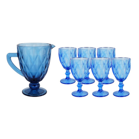 Set de jarra y 6 copas de vidrio labradas Set de jarra y 6 copas de vidrio labradas
