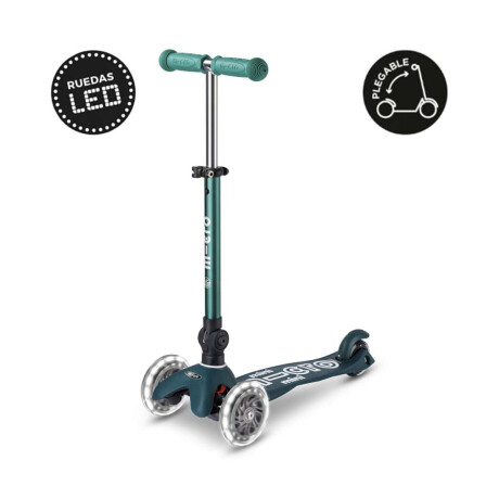 Monopatín Micro Mini Plegable Neón Led Ajustable Con 3 Ruedas Verde