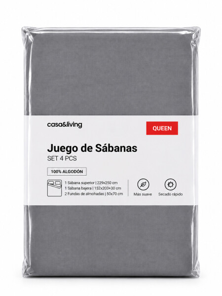 JUEGO DE SABANAS QUEEN GRIS OSCURO