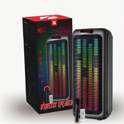 Parlante Torre bluetooth KTS1756 10"" luces LED con micrófono y control Parlante Torre bluetooth KTS1756 10"" luces LED con micrófono y control
