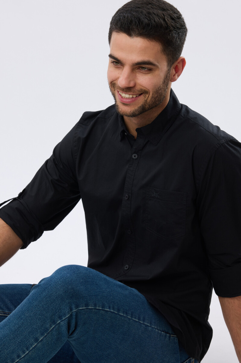 CAMISA LISA DE ALGODÓN - Negro 