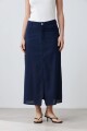 Falda midi con tajo azul marino