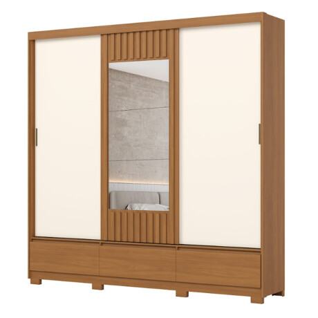 ROPERO DELVIN 3 PUERTAS 3 CAJONES CON ESPEJO GUARDARROPA CLOSET ARMARIO OFF WHITE