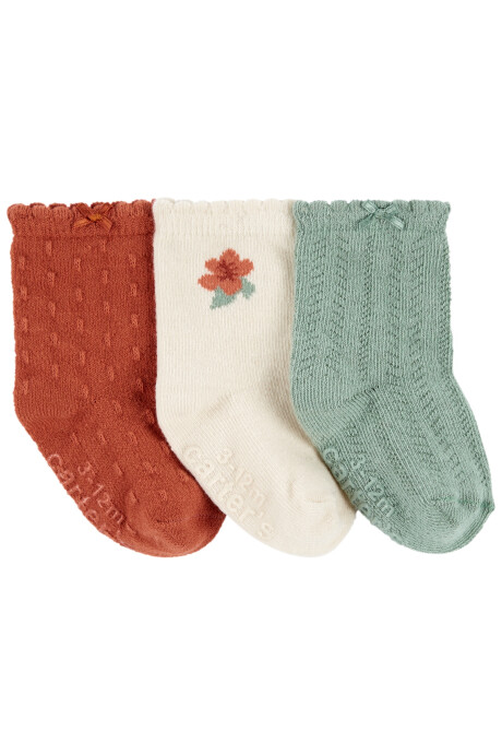 Pack tres pares de medias de algodón calado, borde festoneado Pack tres pares de medias de algodón calado, borde festoneado