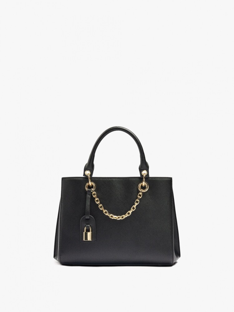 Bolso Tote Con Textura Y Penduro negro