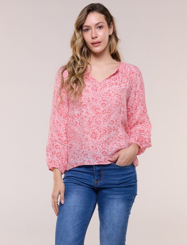 Blusa Con Detalles De Puntilla ROSA/MULTI