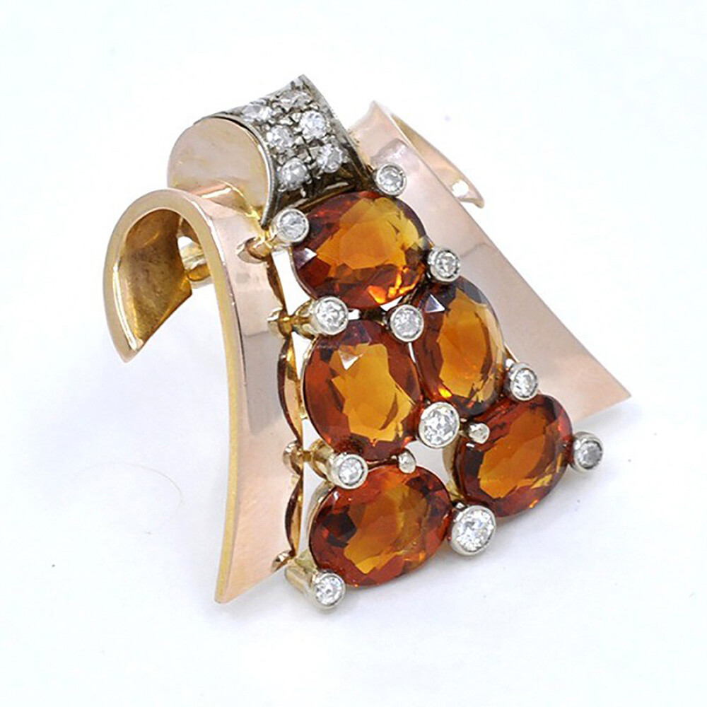 Clip Prendedor 18K Con Brillantes Y Topacios Clip Prendedor 18K Con Brillantes Y Topacios