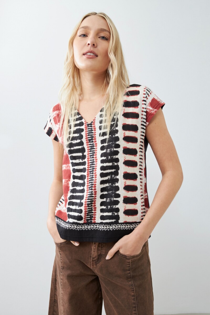 Blusa frente estampado abstracto beige