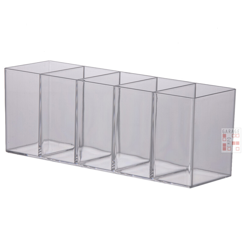 Organizador para cosméticos de acrílico rectangular con 5 divisiones TRANSPARENTE