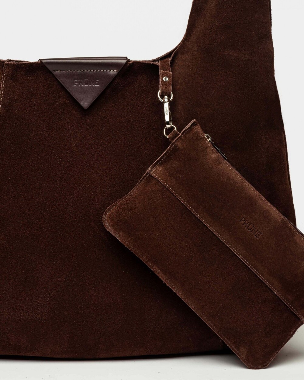 Bolso The Shopping en cuero gamuza Chocolate Niquel