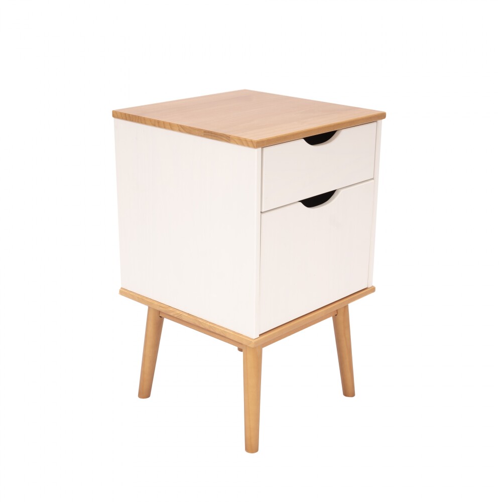Mesa de Luz 1 puerta 1 cajón - Línea Nórdica Roble/Blanco