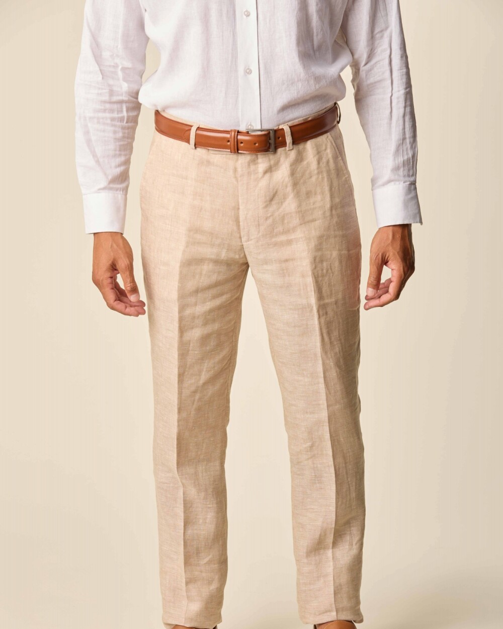Pantalón Lino Corte Clásico Beige