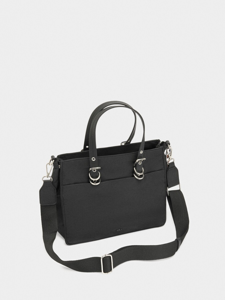 Bolso Tote De Nylon Con Colgante negro