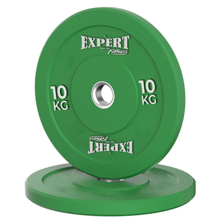 Disco Olímpico 10Kg Expert Revestido En Goma C/ Aro Metal Pesa P/ Barras Verde